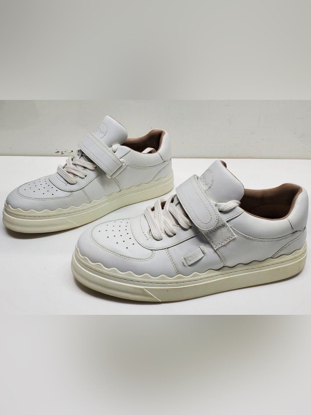Chloé White Leather Platform Sneakers with Cream Sole